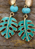 Boho Earrings, Dangle Earrings, Blue Turquoise Leaf